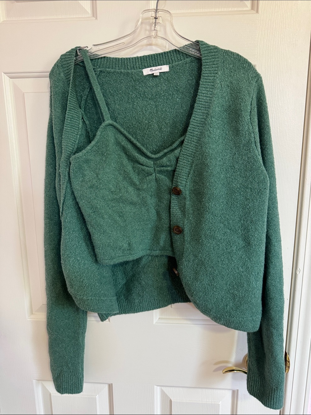 Madewell Forest Green Knit Cardigan and Tank Set